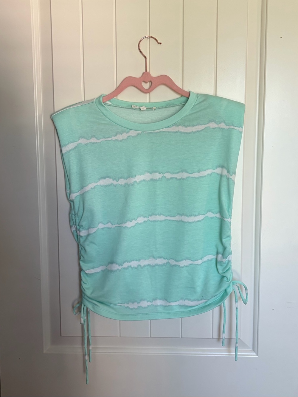 mint and white shoulder pad top